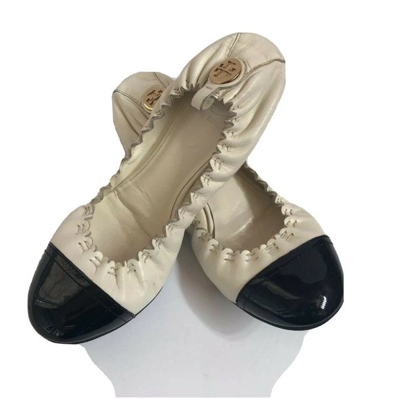Tory Burch Shoes - Tory Burch Shoes White/ Blk Leather Ballet Size 8